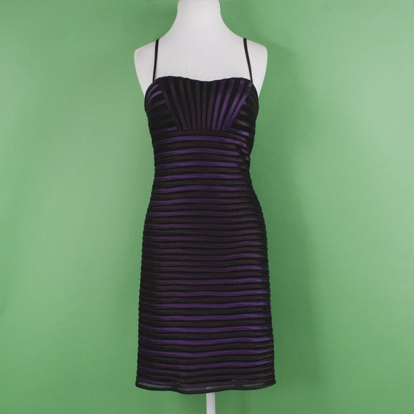 JS Collection Sz 6 Black & Purple Striped on Mesh Lined Poly Blend Bodycon Dress