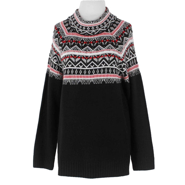 New York And Company Sz M Black Red White Beaded Nordic 100% Acrylic Sweater