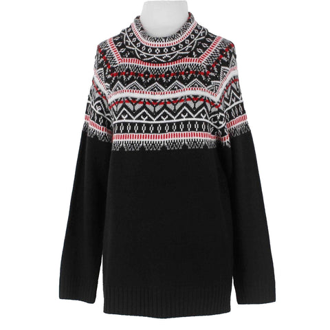 New York And Company Sz M Black Red White Beaded Nordic 100% Acrylic Sweater