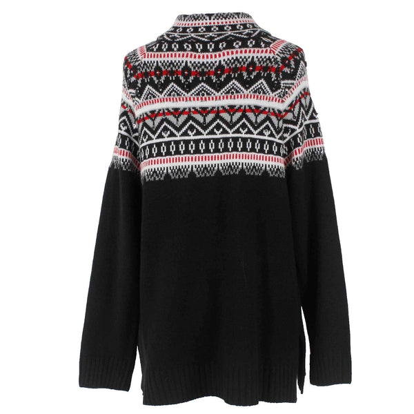 New York And Company Sz M Black Red White Beaded Nordic 100% Acrylic Sweater