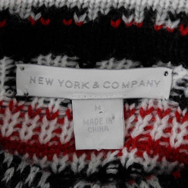 New York And Company Sz M Black Red White Beaded Nordic 100% Acrylic Sweater