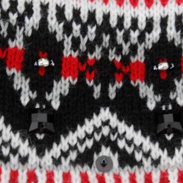 New York And Company Sz M Black Red White Beaded Nordic 100% Acrylic Sweater