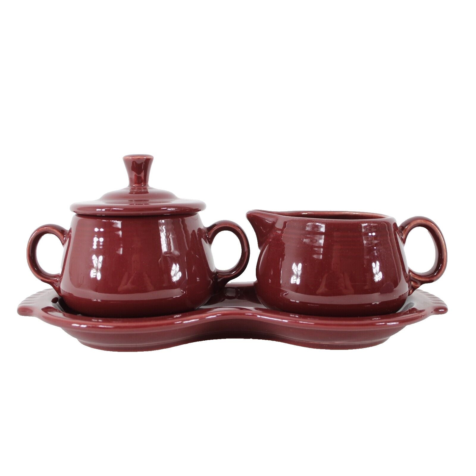 Fiesta Burgundy Maroon Red Creamer, Covered Sugar With Serving Dish