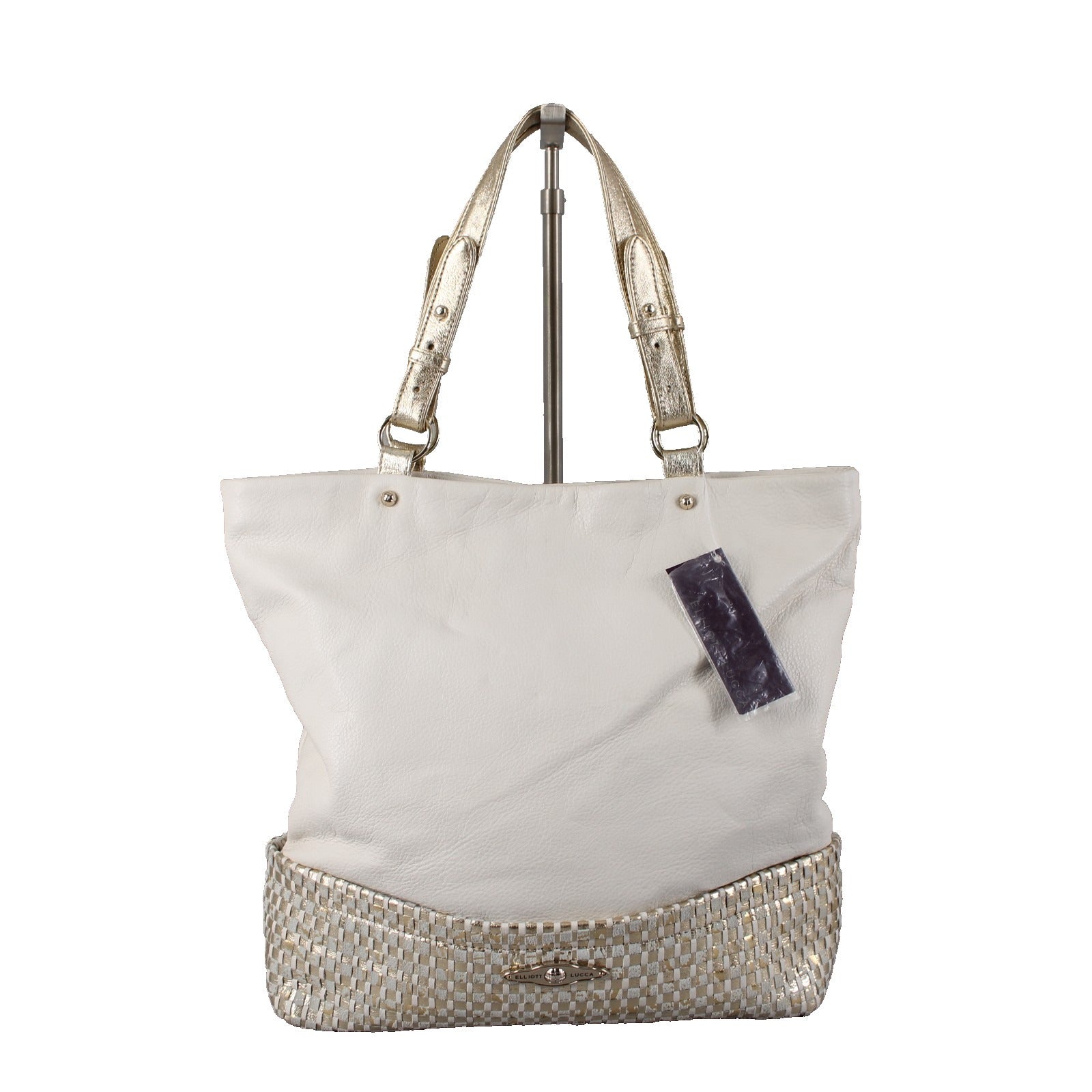 Elliott Lucca Cartagena NEW $298 Ivory Gold Woven Pebble Leather 13x15 x 3 Purse