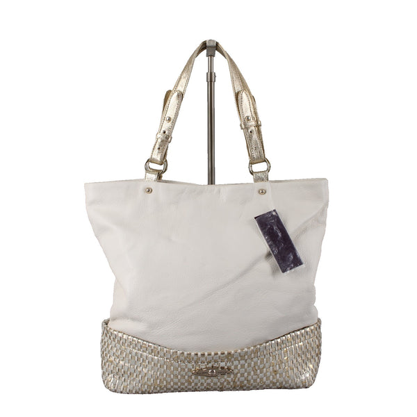 Elliott Lucca Cartagena NEW $298 Ivory Gold Woven Pebble Leather 13x15 x 3 Purse
