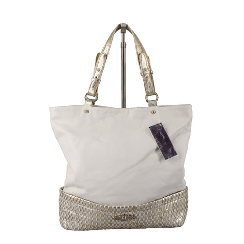 Elliott Lucca Cartagena NEW $298 Ivory Gold Woven Pebble Leather 13x15 x 3 Purse