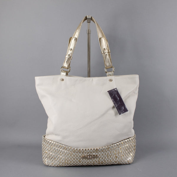 Elliott Lucca Cartagena NEW $298 Ivory Gold Woven Pebble Leather 13x15 x 3 Purse