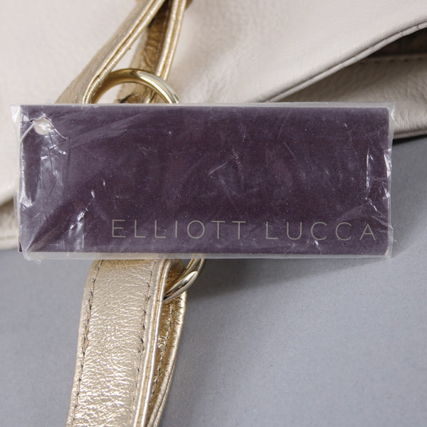 Elliott Lucca Cartagena NEW $298 Ivory Gold Woven Pebble Leather 13x15 x 3 Purse
