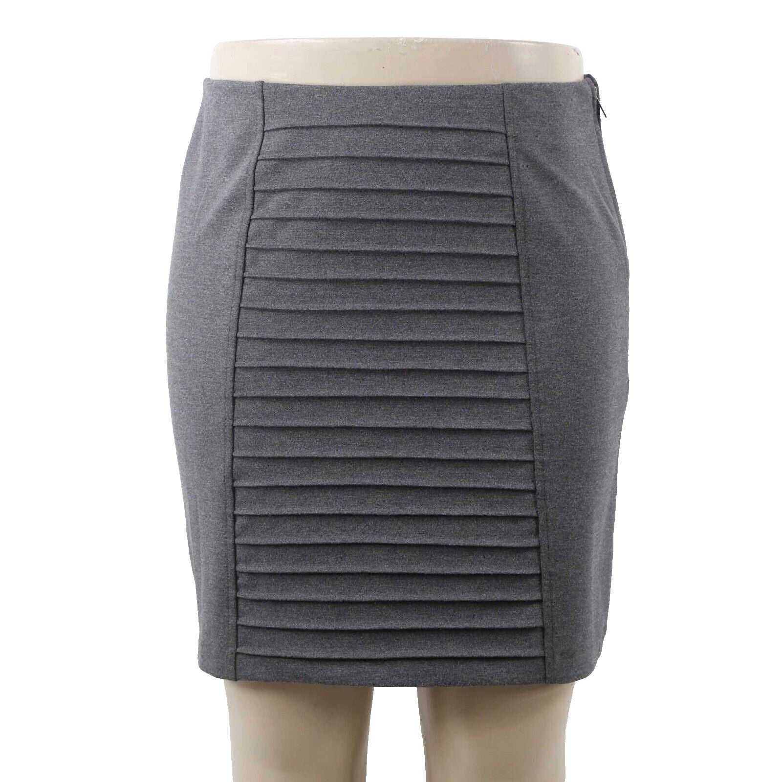 Adrienne Vittadini Sz 12 Gray Pin Tuck Front Pencil Poly Blend Knit Skirt