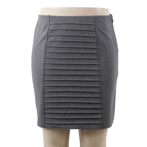 Adrienne Vittadini Sz 12 Gray Pin Tuck Front Pencil Poly Blend Knit Skirt