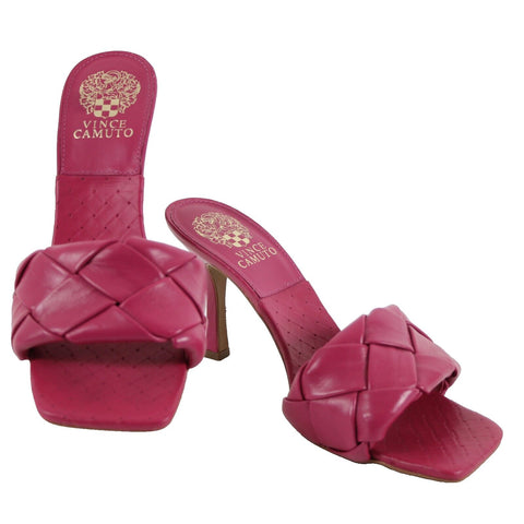 Vince Camuto Brelaine Sz 8.5 Magenta Pink Quilted Slip On Leather 3.5" Heels
