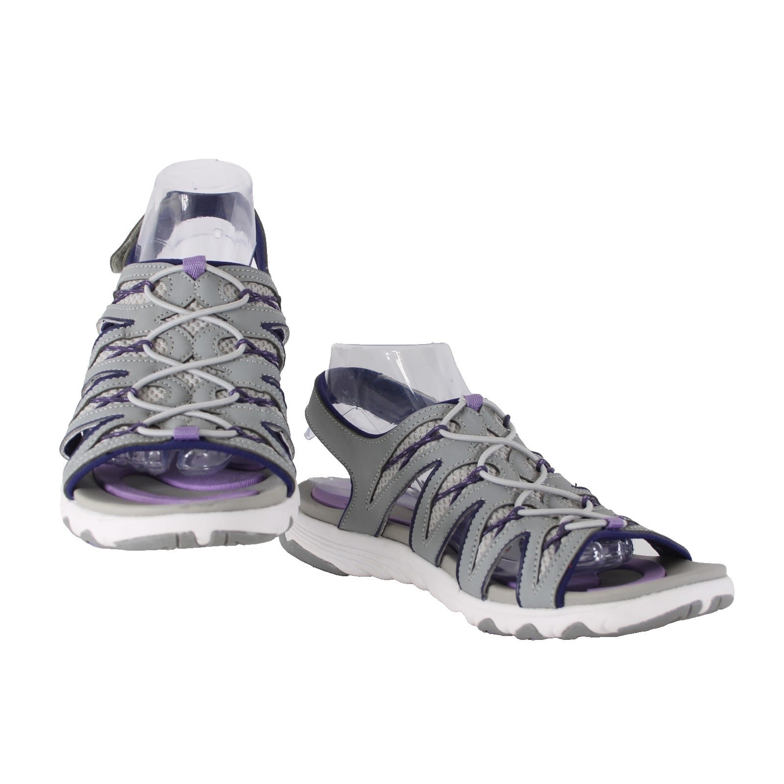 Ryka Sandal Sz 10 M Gray Purple Strappy Fabric Rubber Sandal