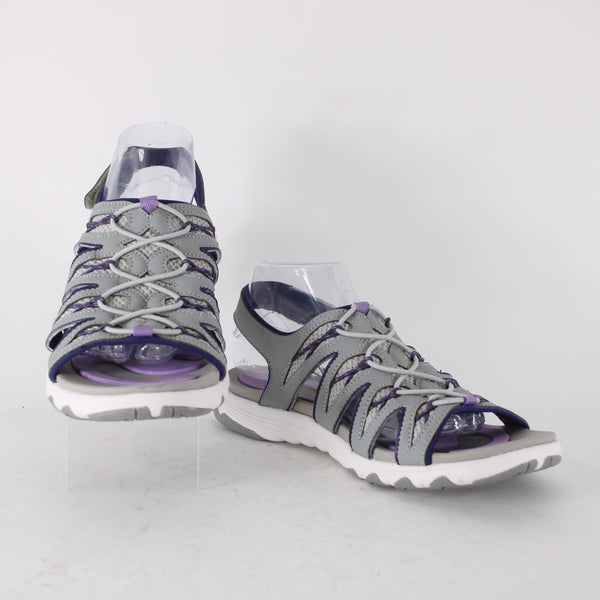 Ryka Sandal Sz 10 M Gray Purple Strappy Fabric Rubber Sandal