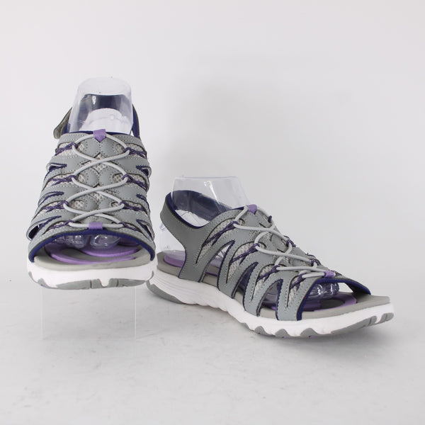 Ryka Sandal Sz 10 M Gray Purple Strappy Fabric Rubber Sandal