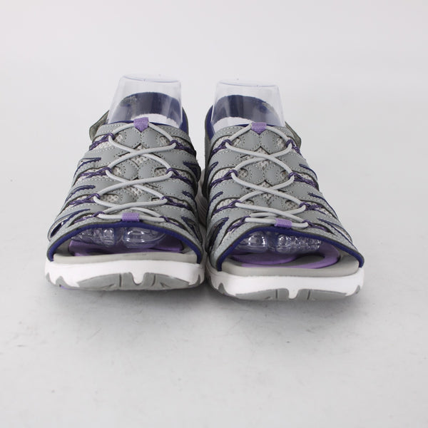 Ryka Sandal Sz 10 M Gray Purple Strappy Fabric Rubber Sandal