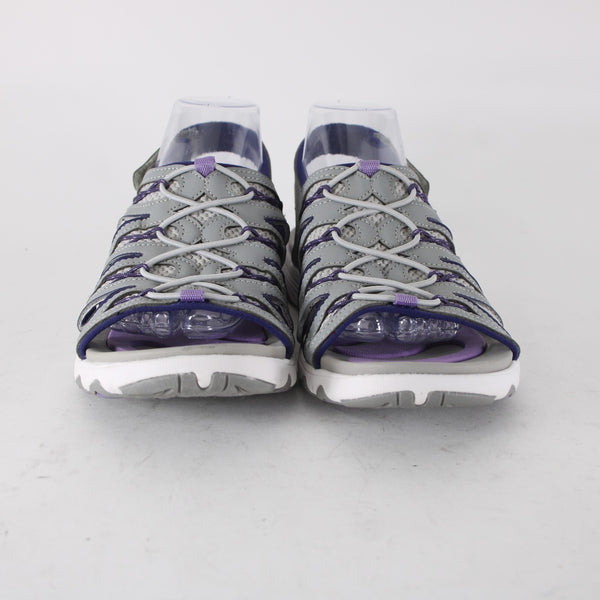 Ryka Sandal Sz 10 M Gray Purple Strappy Fabric Rubber Sandal