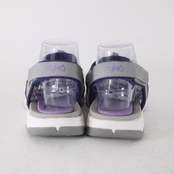 Ryka Sandal Sz 10 M Gray Purple Strappy Fabric Rubber Sandal