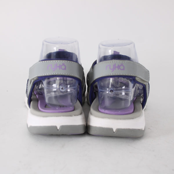 Ryka Sandal Sz 10 M Gray Purple Strappy Fabric Rubber Sandal