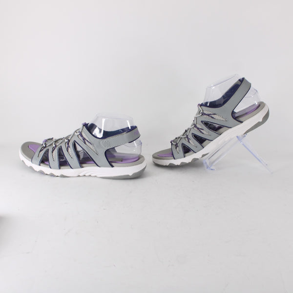 Ryka Sandal Sz 10 M Gray Purple Strappy Fabric Rubber Sandal