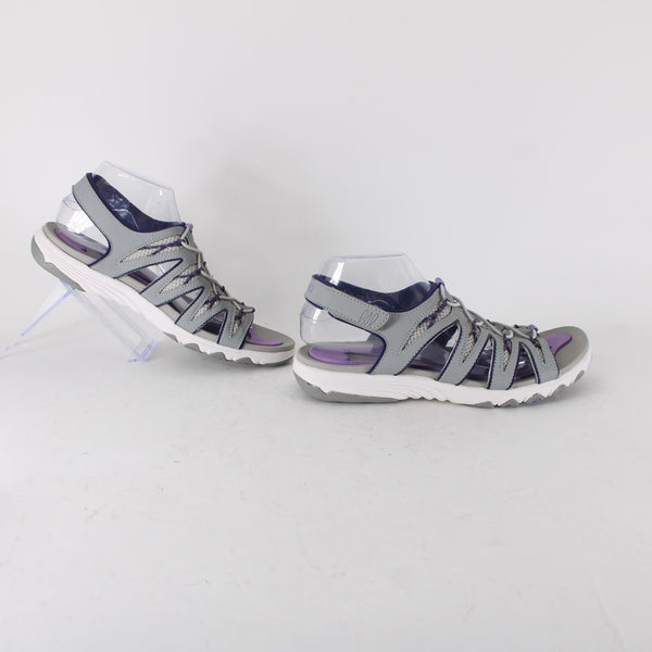 Ryka Sandal Sz 10 M Gray Purple Strappy Fabric Rubber Sandal