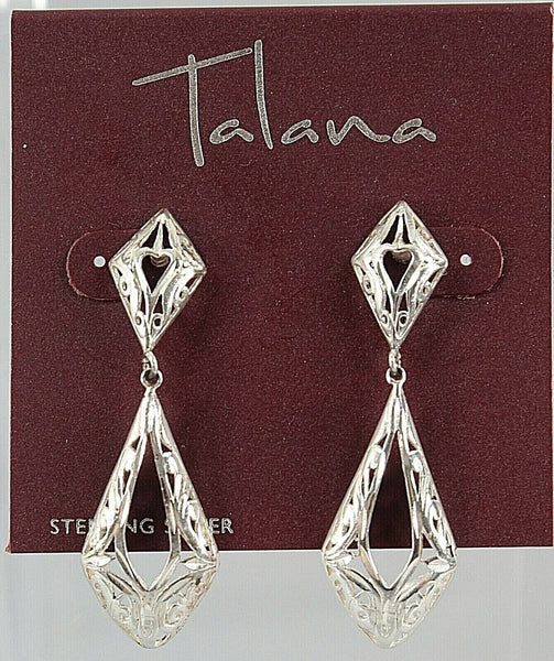 Talana Sterling Silver NEW $55 Sz 2" 4.82 Gr Cut Out Dangle Pierce Earrings