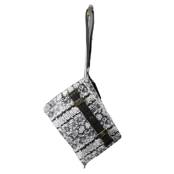 JLo 7 x 9 x 1 Black White Gray Zip Top Goldtone Hardware Manmade Wristlet