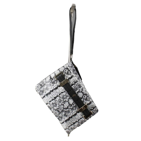 JLo 7 x 9 x 1 Black White Gray Zip Top Goldtone Hardware Manmade Wristlet
