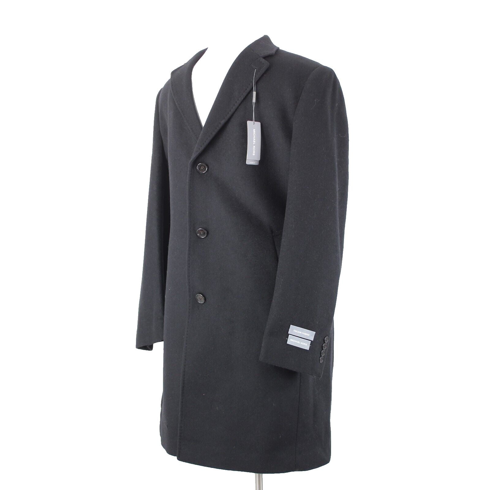 Michael Kors NEW $495 Kavon Sz 42L Black Buttons Lined Wool Nylon Cashmere Coat