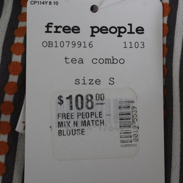 Free People NEW $108 Sz S P Orange Brown Multi V Neck Kimono Viscose Woven Top