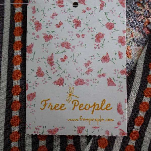 Free People NEW $108 Sz S P Orange Brown Multi V Neck Kimono Viscose Woven Top