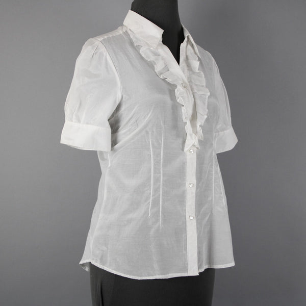Isabella Rodriguez NEW $98 Sz M White Shiney Ruffle Cotton Silk Top