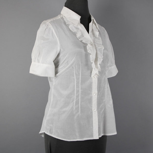 Isabella Rodriguez NEW $98 Sz M White Shiney Ruffle Cotton Silk Top