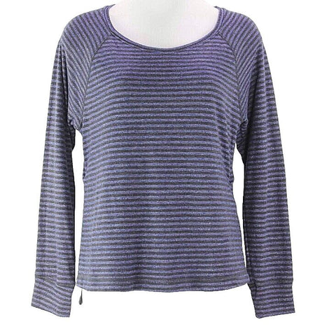 Sundry Sz 1 Navy Charcoal Striped Poly Cotton Rayon Long Sleeve Casual Knit Top