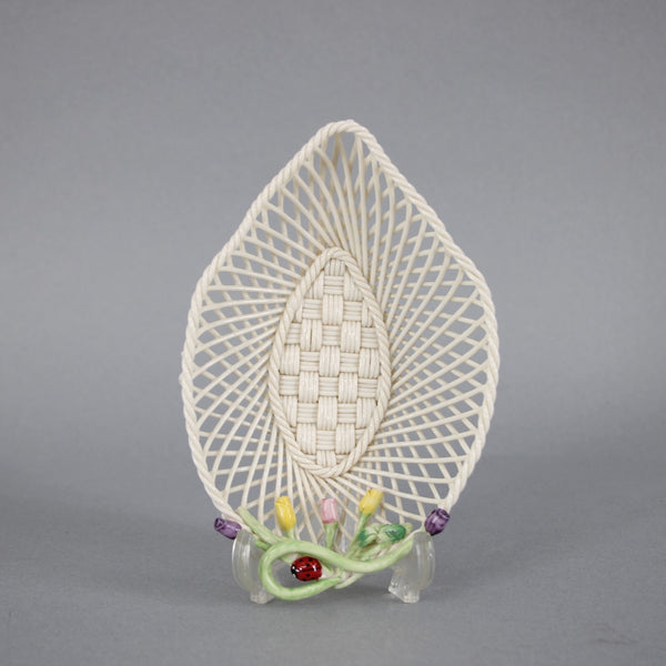 Belleek Trinket Basket Cream Porcelain Multi Color Floral Lady Bug 6 x 4 Basket