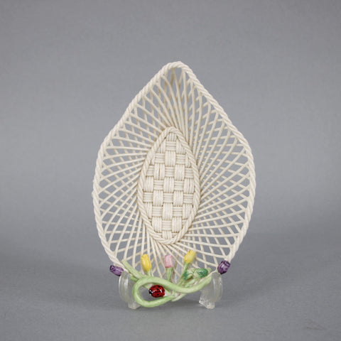 Belleek Trinket Basket Cream Porcelain Multi Color Floral Lady Bug 6 x 4 Basket