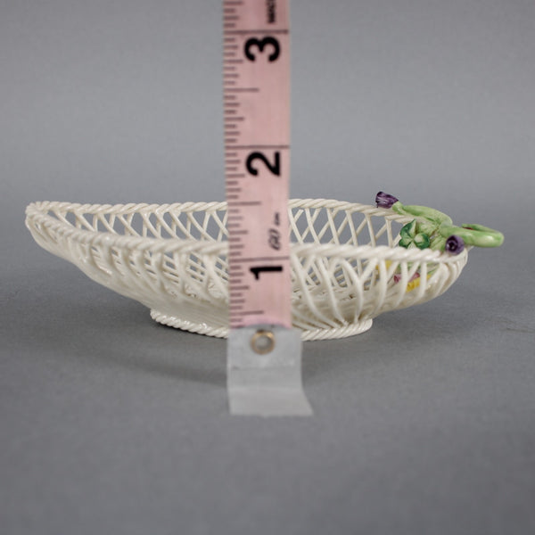 Belleek Trinket Basket Cream Porcelain Multi Color Floral Lady Bug 6 x 4 Basket