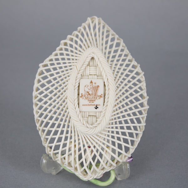 Belleek Trinket Basket Cream Porcelain Multi Color Floral Lady Bug 6 x 4 Basket