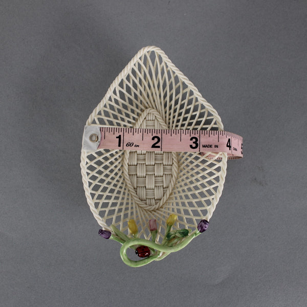 Belleek Trinket Basket Cream Porcelain Multi Color Floral Lady Bug 6 x 4 Basket