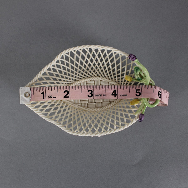 Belleek Trinket Basket Cream Porcelain Multi Color Floral Lady Bug 6 x 4 Basket