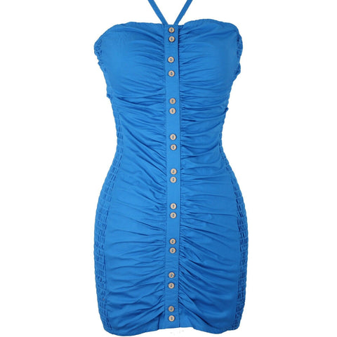 Free People Bali Babe NEW $128 Sz S Royal Blue Bodycon Gather Cotton Blend Dress