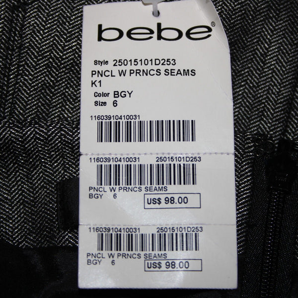 Bebe NEW $98 Sz 6 Black White Princess Seams Lined Wool Viscose Pencil Skirt