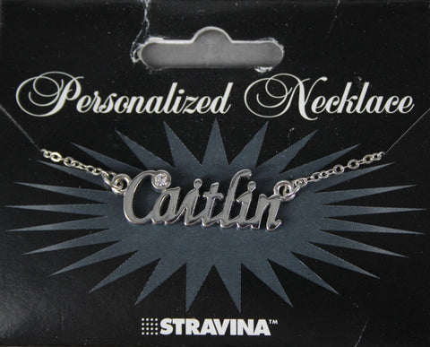 CAITLIN NEW Name Silvertone Rhinestone 14.5" w 4.5" Multi Ring Extender Necklace