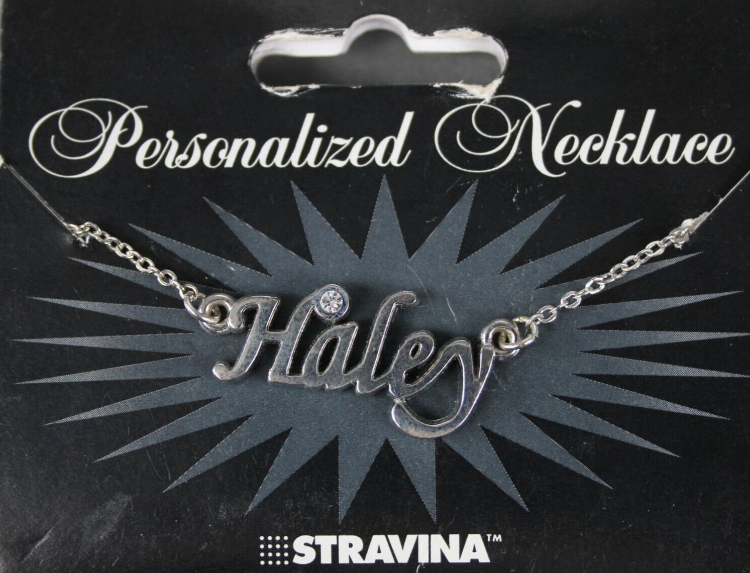 HALEY NEW Name Silvertone Rhinestone 14.5" w 4.5" Multi Ring Extender Necklace