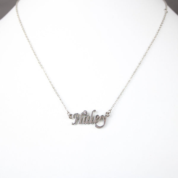 HALEY NEW Name Silvertone Rhinestone 14.5" w 4.5" Multi Ring Extender Necklace