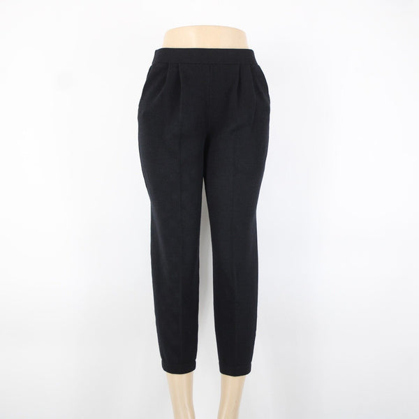St John? Sz 8 x 25 Black Pleated Elastic Waist Pockets Santana Knit AS IS Capri
