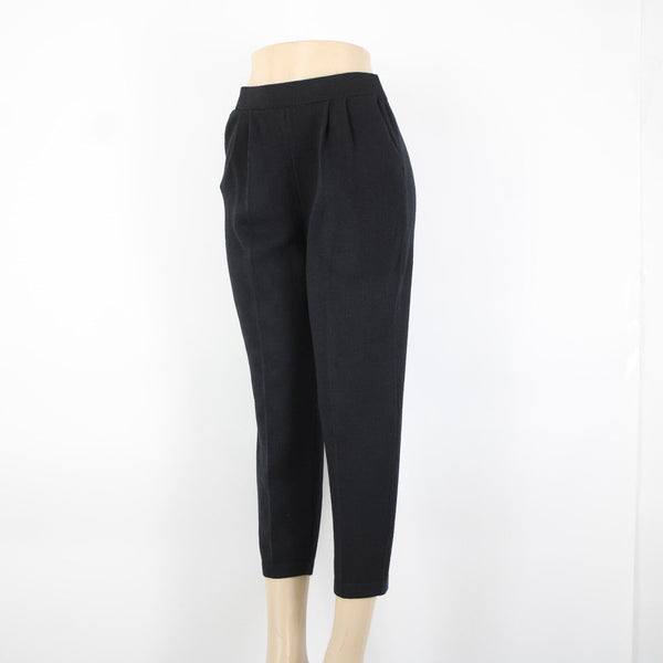St John? Sz 8 x 25 Black Pleated Elastic Waist Pockets Santana Knit AS IS Capri