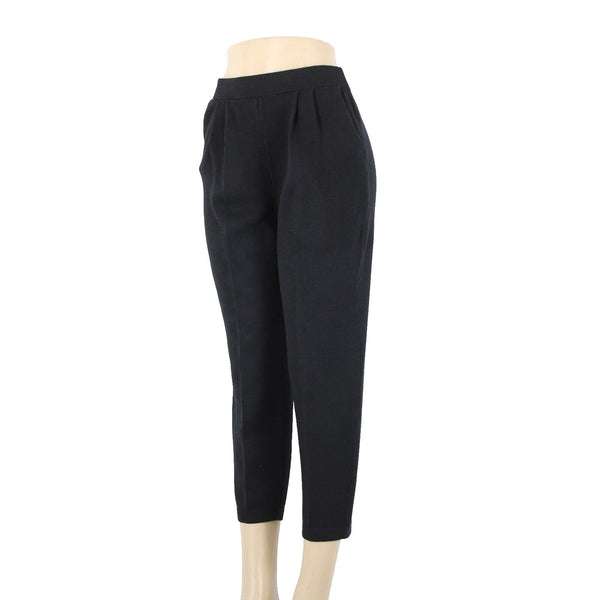 St John? Sz 8 x 25 Black Pleated Elastic Waist Pockets Santana Knit AS IS Capri