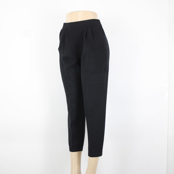 St John? Sz 8 x 25 Black Pleated Elastic Waist Pockets Santana Knit AS IS Capri