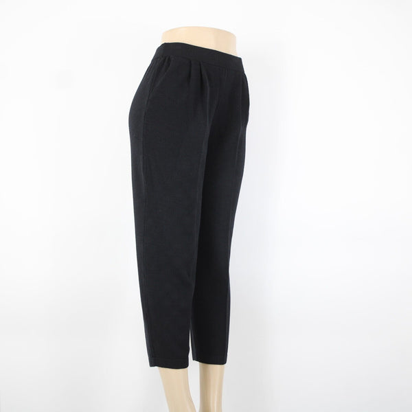 St John? Sz 8 x 25 Black Pleated Elastic Waist Pockets Santana Knit AS IS Capri