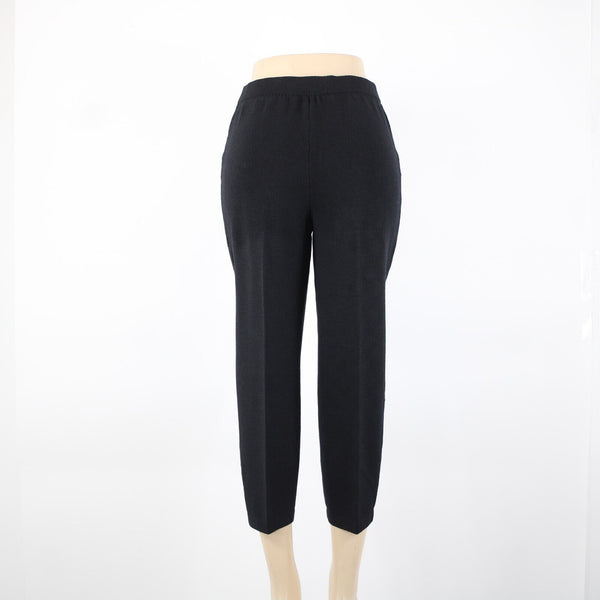 St John? Sz 8 x 25 Black Pleated Elastic Waist Pockets Santana Knit AS IS Capri